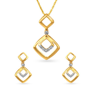Geometric Elegant Diamond Pendant and Earrings Set