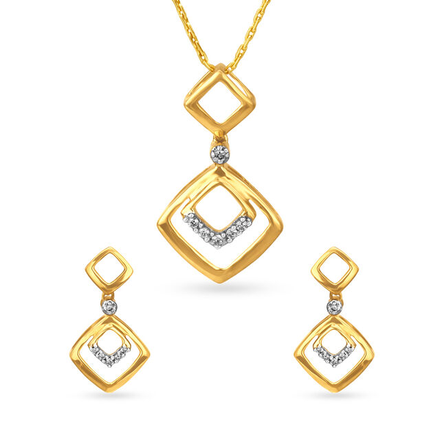 Geometric Elegant Diamond Pendant and Earrings Set 