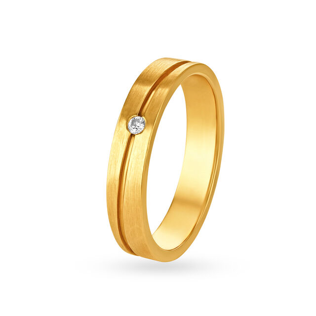Minimalistic Line Pattern Single Stone Diamond Ring for Men 