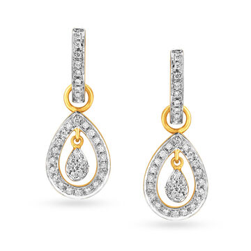 Alluring Teardrop Shaped Gold and Diamond Hoop Earrings