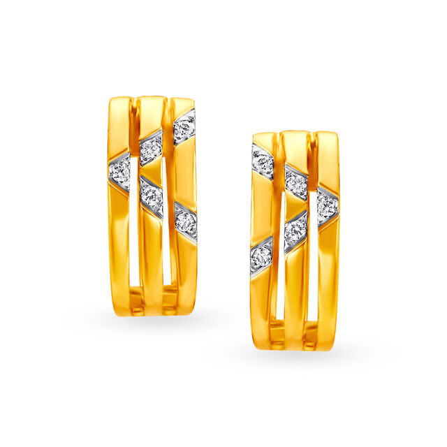 Band Pattern Diamond Hoop Earrings