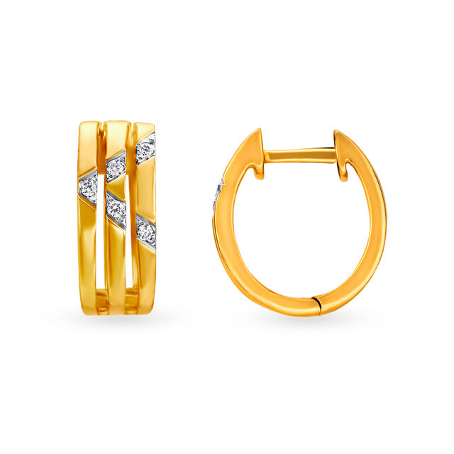 Band Pattern Diamond Hoop Earrings