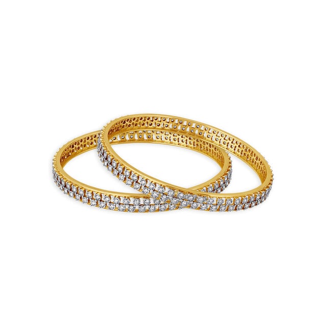 Scintillating Yellow Gold And Diamond Studded Bangle,,hi-res 