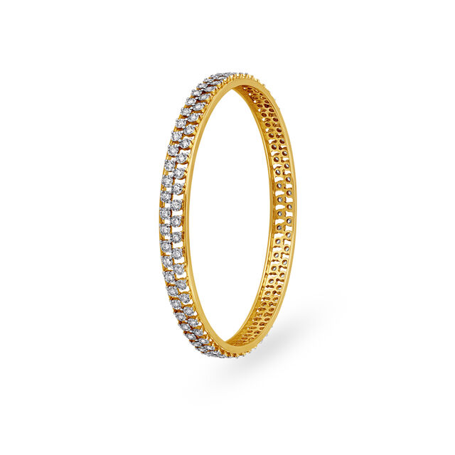 Scintillating Yellow Gold And Diamond Studded Bangle,,hi-res 3