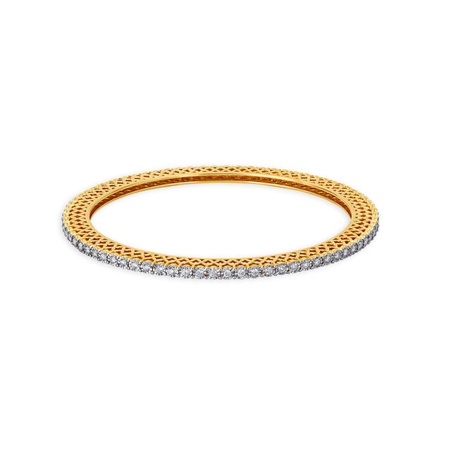 Ageless Yellow Gold And Diamond Studded Lattice Bangle,,hi-res 