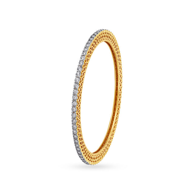 Ageless Yellow Gold And Diamond Studded Lattice Bangle,,hi-res 2