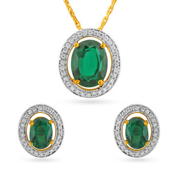 Bold Coloured Gold and Diamond Pendant and Earrings Set