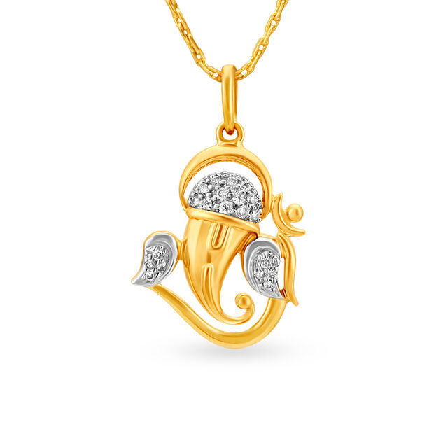Religious Ganesh Gold and Diamond Pendant,,hi-res 