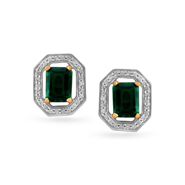 Geometric Diamond and Gold Stud Earrings 