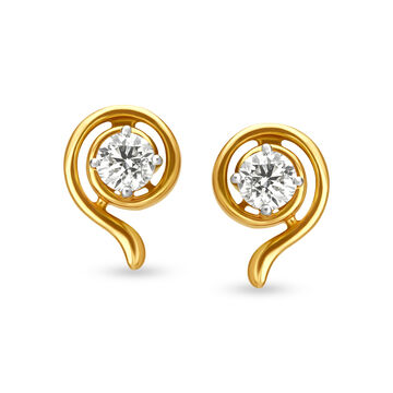 Dazzling 18 Karat Yellow Gold And Diamond Swirl Studs