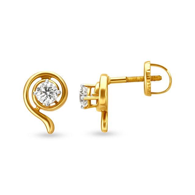 Dazzling 18 Karat Yellow Gold And Diamond Swirl Studs 2