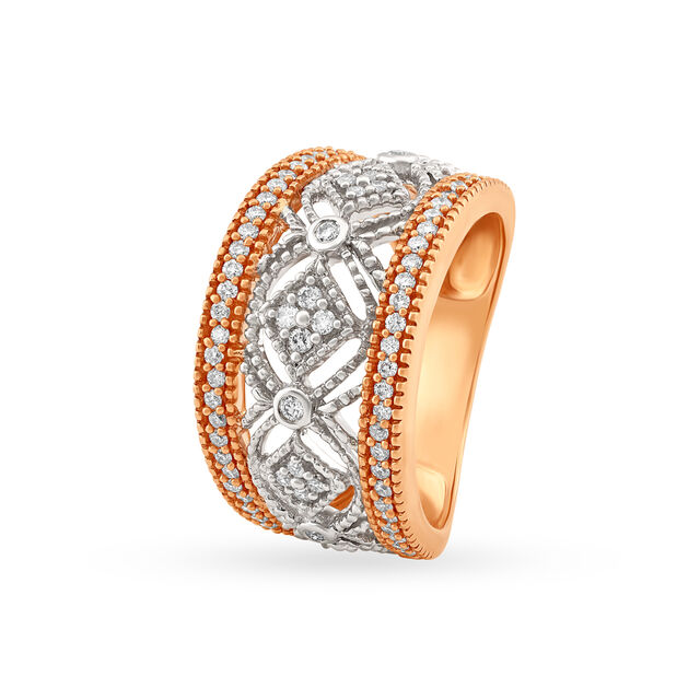 Ornate 18 Karat Yellow And White Gold and Diamond Coronet Ring