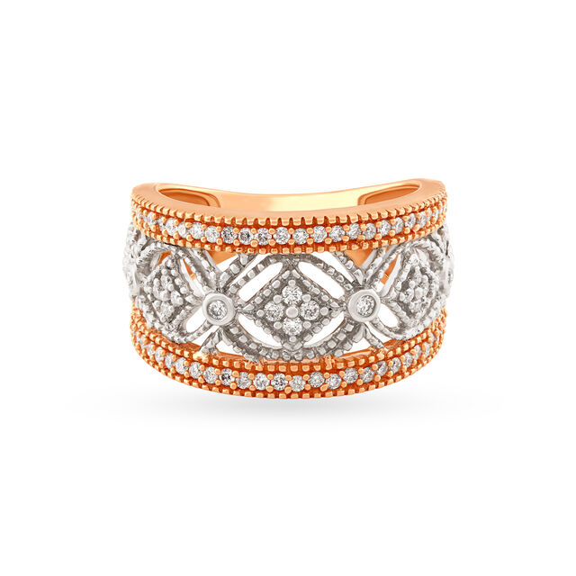 Ornate 18 Karat Yellow And White Gold and Diamond Coronet Ring