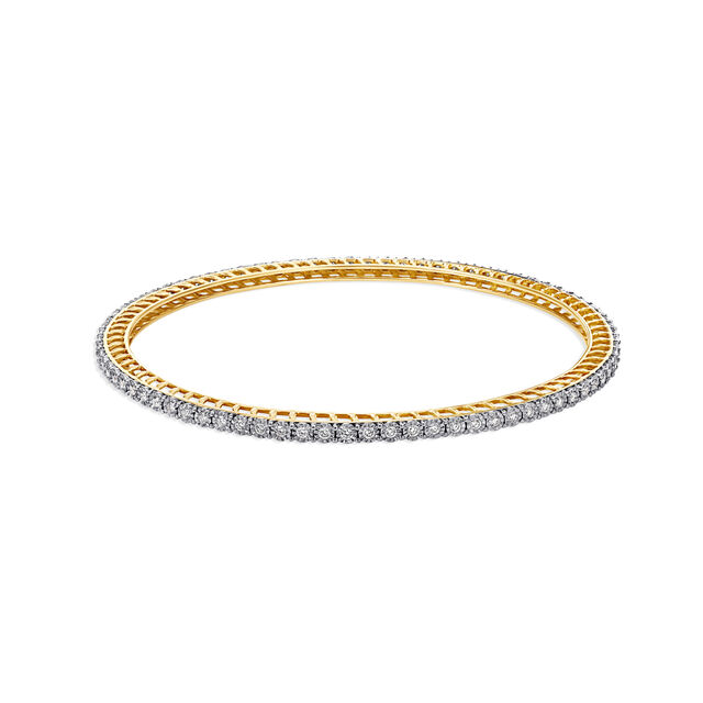 Classic Diamond Bangle in Yellow and White Gold,,hi-res 