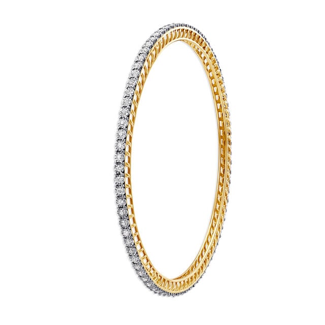 Classic Diamond Bangle in Yellow and White Gold,,hi-res 2