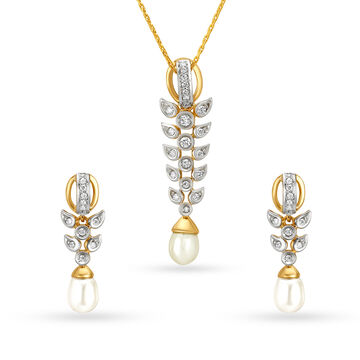 Elegant Leaf Diamond Pendant and Earrings Set