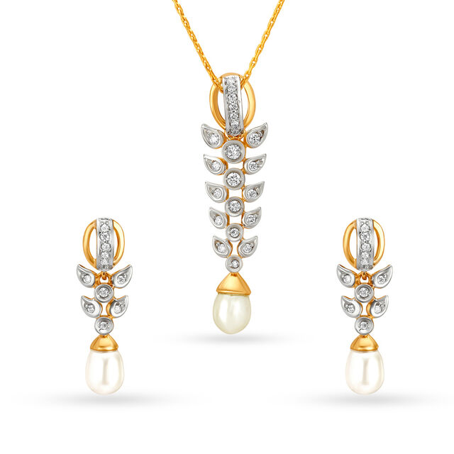 Diamond Vines and Pearly Drops Pendant Set 