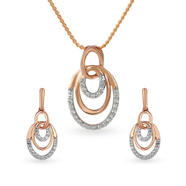 Concentric Oval Diamond Pendant And Earrings Set 