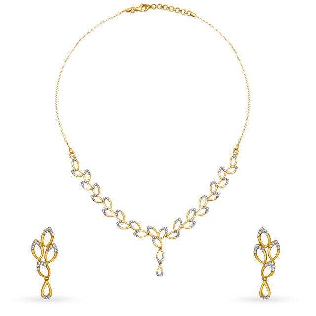 Enamouring Leaf Pattern Diamond Necklace Set,,hi-res 