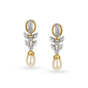 Pearl Diamond and Gold Drop Earrings