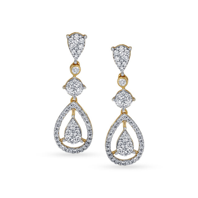 Scintillating Diamond and Gold Long Drop Earrings 