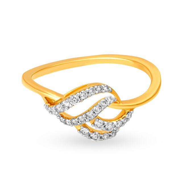 Glam 18 Karat Yellow Gold And Diamond Wave Patterned Finger Ring 2