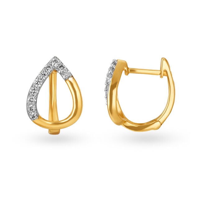 Fancy Leaf Pattern Diamond Hoop Earrings 2