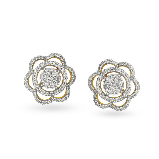 Charming 18 Karat Yellow Gold And Diamond Floral Studs,,hi-res 