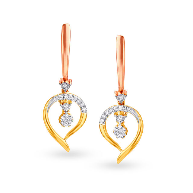 Dainty Leaf Diamond Hoop Earrings 