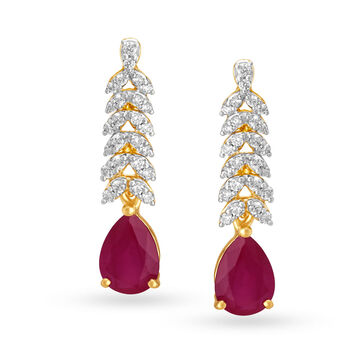 Gorgeous 18 Karat Gold Leaf Trail Danglers With Teardrop Studs