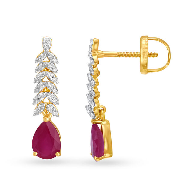Gorgeous 18 Karat Gold Leaf Trail Danglers With Teardrop Studs 2