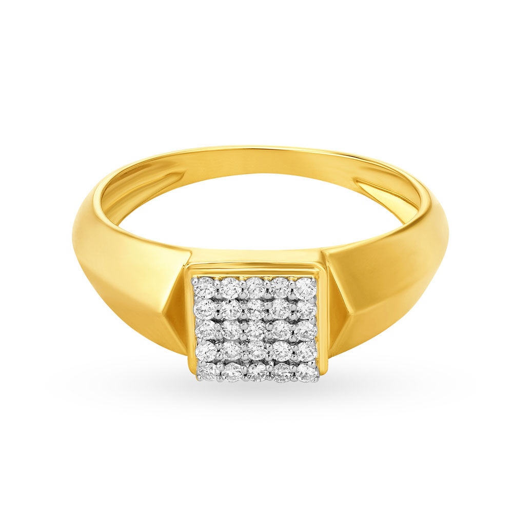 Opulent 18 Karat Gold Square Studded Ring
