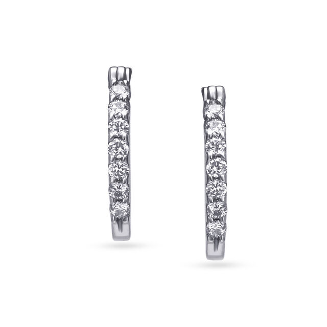 Sparkling Sleek Diamond Hoop Earrings in White Gold,,hi-res 