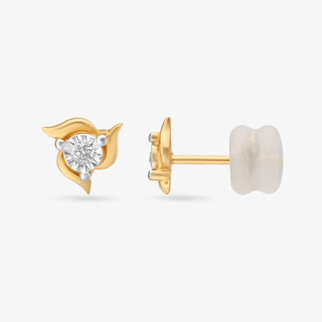 Spiral Floral Single Stone Diamond Stud Earrings
