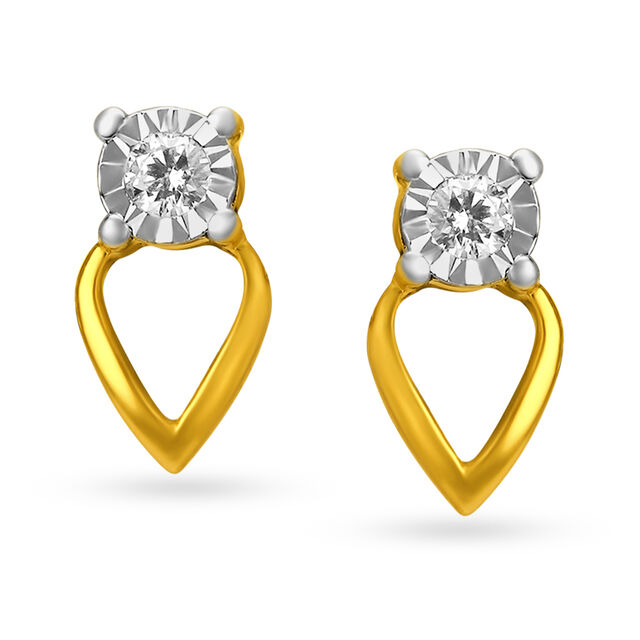 Leaf Inspired Single Stone Diamond Stud Earrings 