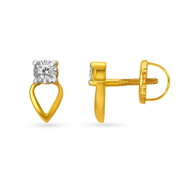 Leaf Inspired Single Stone Diamond Stud Earrings 2