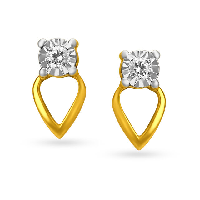 Floral Bright Gold and Diamond Stud Earrings 