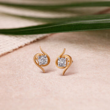 Spiral Single Stone Diamond Stud Earrings