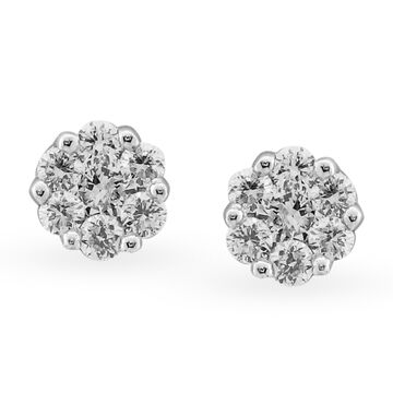 Charming Solitaire Look Floral White Gold and Diamond Stud Earrings