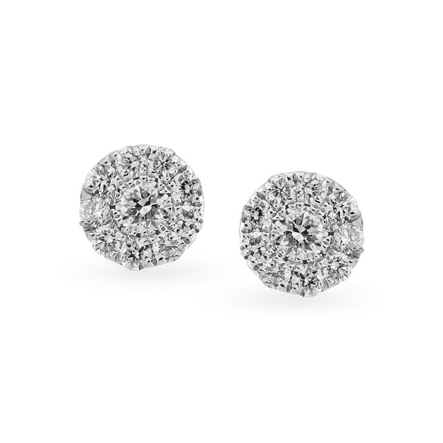 Sparkling Floral Diamond Round Stud Earrings,,hi-res 
