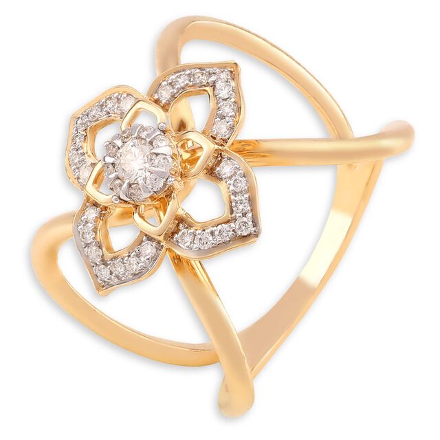 Luminous 18 Karat Gold And Diamond Floral Interlock Ring 
