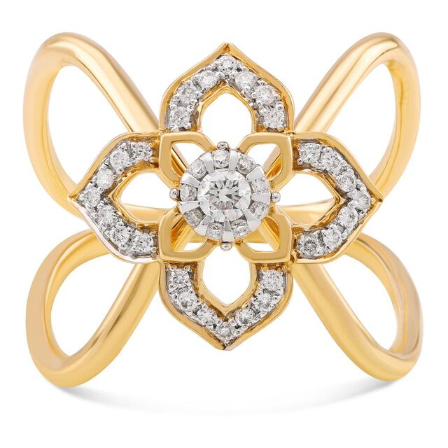 Luminous 18 Karat Gold And Diamond Floral Interlock Ring 2