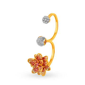 Ethereal 18 Karat Yellow Gold And Multi Stone Conjoined Finger Ring With Diamond Detailing