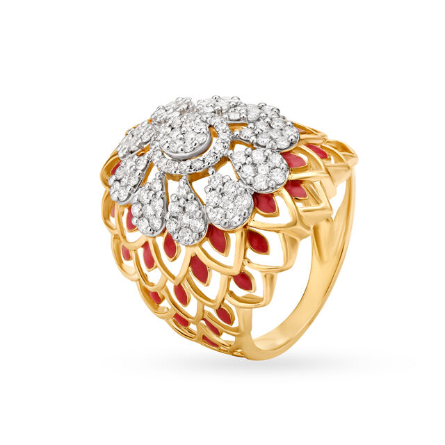 Decorated 18 Karat Yellow Gold And Diamond Finger Ring,,hi-res 