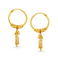 Beautiful 18 Karat Yellow Gold Tasselled Bali Style Hoop Earrings,,hi-res 