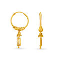 Beautiful 18 Karat Yellow Gold Tasselled Bali Style Hoop Earrings,,hi-res 2