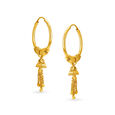 Beautiful 18 Karat Yellow Gold Tasselled Bali Style Hoop Earrings,,hi-res 3