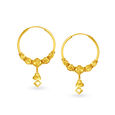 Traditional 18 Karat Yellow Gold Textured Bali Style Hoop Earrings,,hi-res 