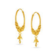 Traditional 18 Karat Yellow Gold Textured Bali Style Hoop Earrings,,hi-res 3