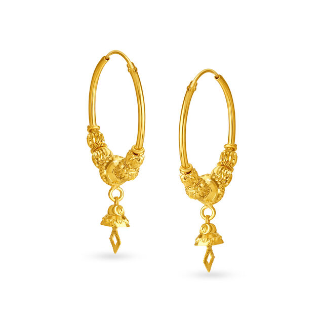 Traditional 18 Karat Yellow Gold Textured Bali Style Hoop Earrings,,hi-res 3